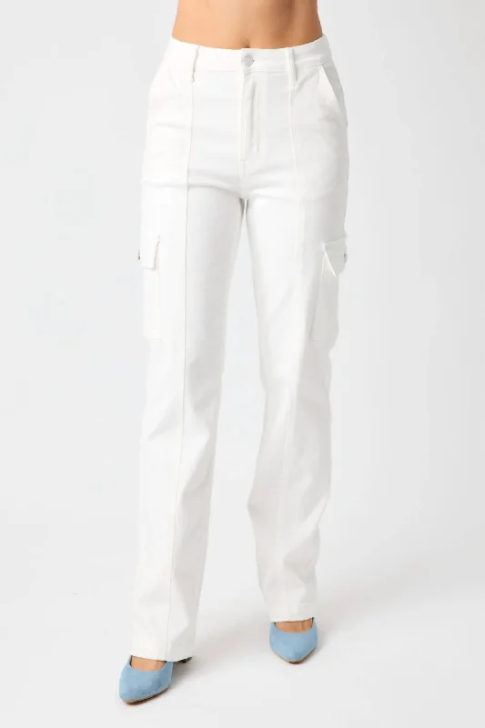 High Waist Cargo Straight Leg Jean In White garde