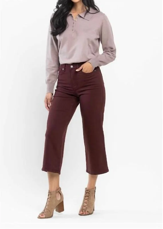 High Waist Tummy Control Crop Jeans In Oxblood Monochromatic All - in - one