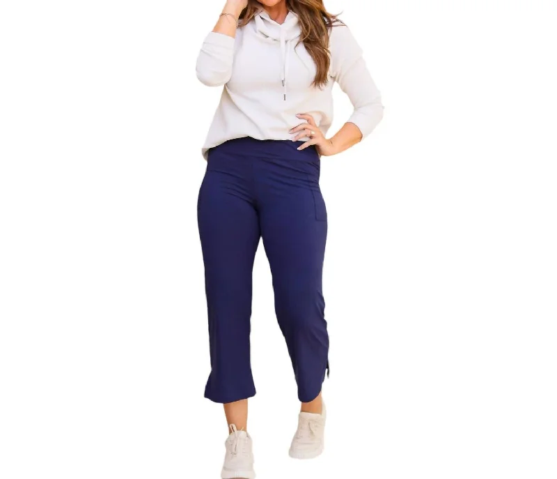 Lydia High Waisted Gaucho Pants In Navy Disco