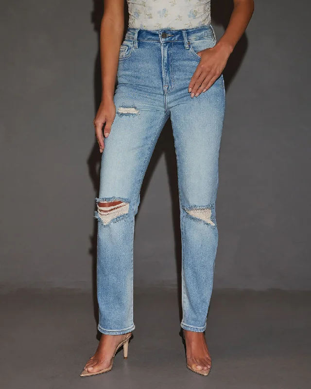 Polly Mid Rise Distressed Straight Leg Jeans Country