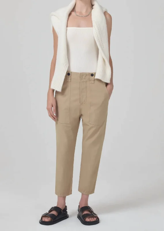Pony Boy Utility Pants In Khaki Classic Geometric