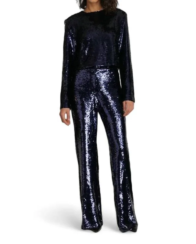Sequin Roll Top & Rock Pant 2 Piece Set In Sapphire Sequin Vintage Women's 1970S 