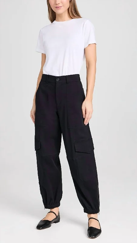 Washed Cotton Twill Cargo Pants In Black Refined Women's Velvet