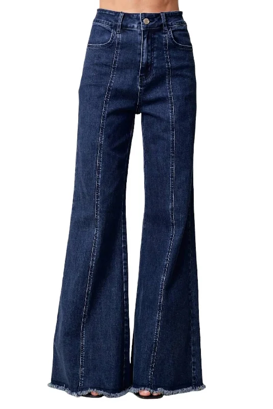 Wide Leg Palazzo Denim Jeans In Dark Wash Disco