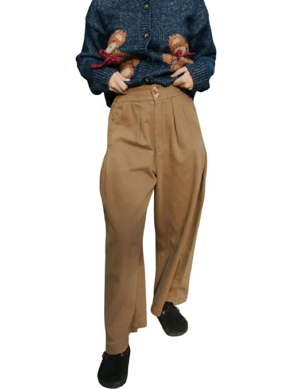 Wide Leg Pants In Dark Beige Relaxed Women's 