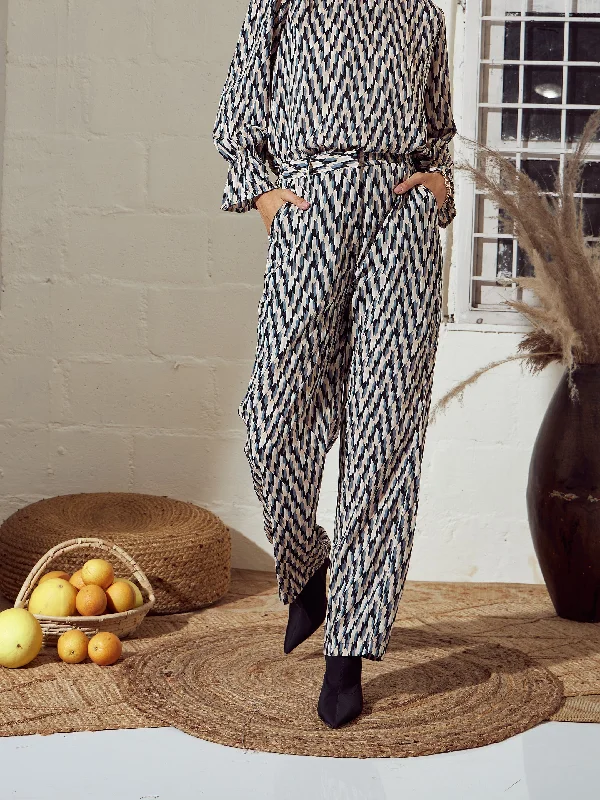 Women Beige Abstract Straight Pants Sleek Women's Metallic