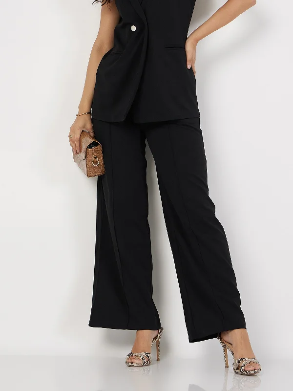 Women Black Front Dart Palazzo Pants Confident Women's High - fashion