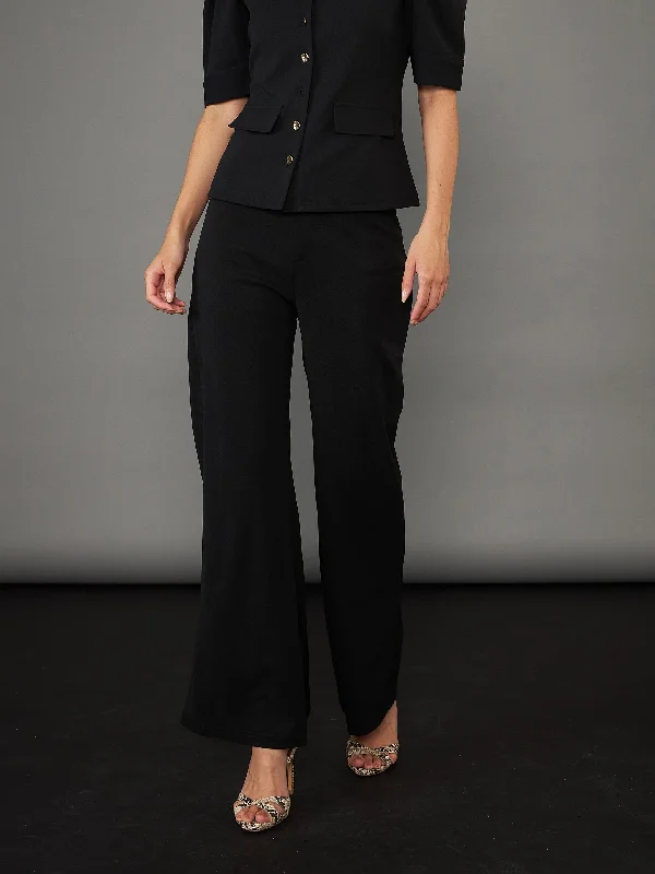 Women Black Knitted Bell Bottom Pants Elegant Women's 