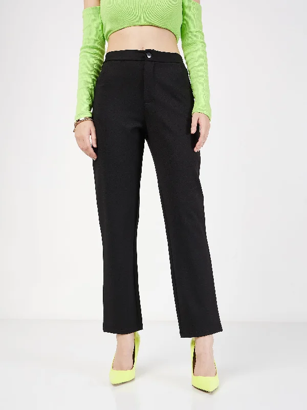 Women Black Roma Tapered Pants Monochromatic Office Style