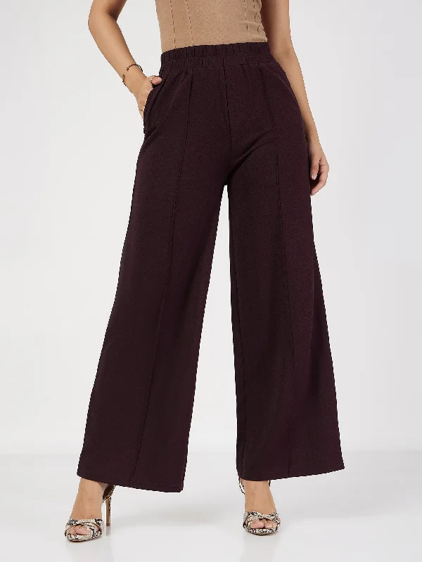 Women Burgundy Front Dart Palazzo Pants Adventure