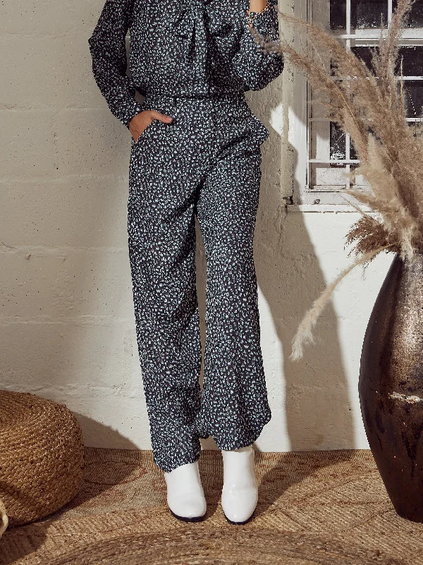 Women Grey Animal Straight Pants Modern Women's 