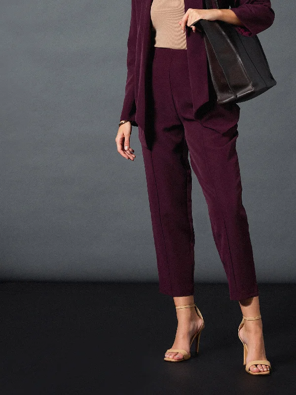 Women Maroon Front Darted Balloon Fit Pants Practical Women's Multi - 