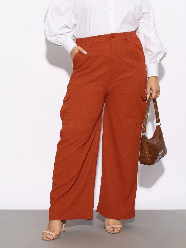 Women Rust Pleated Detail Straight Pants Practical Women's Multi - 