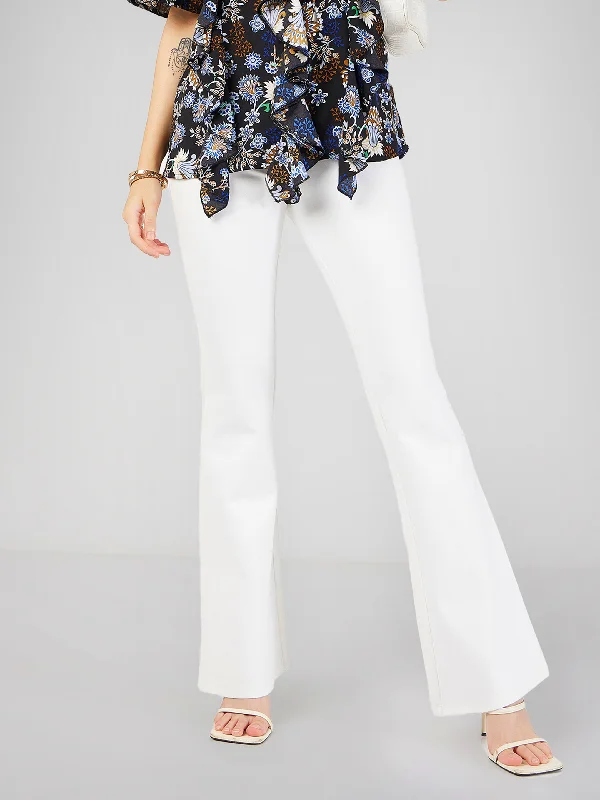 Women White Bell Bottom 4-Way Stretch Pants Dapper Women's 1920S