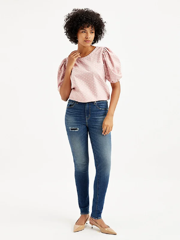 Women's High Rise 721 Skinny Blue Jeans Tough Women's Military - inspired
