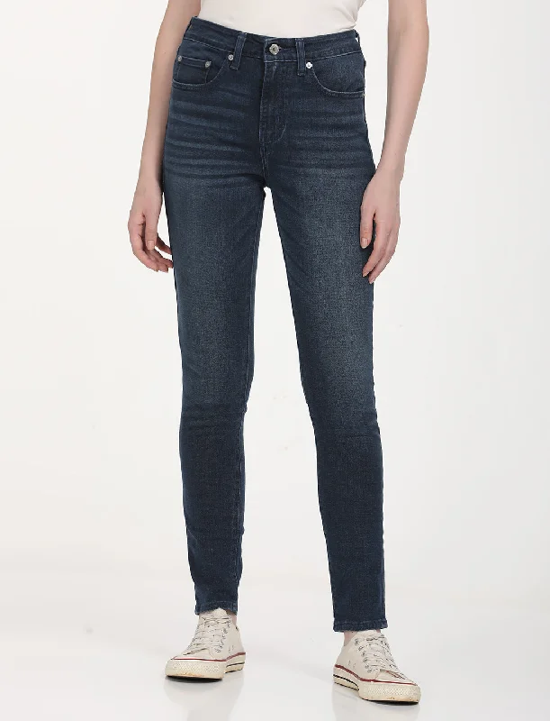 Women's High Rise 721 Skinny Navy Jeans Cool Women's Distressed