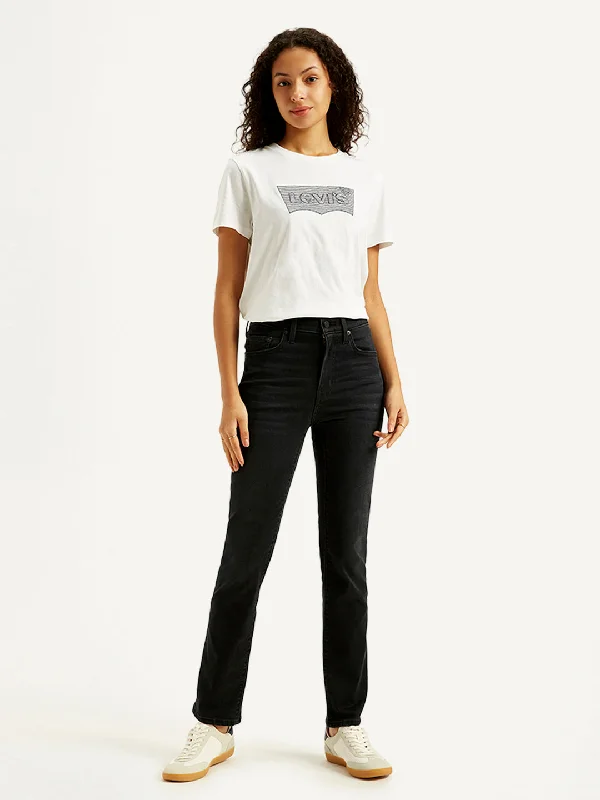 Women's High Rise 724 Slim Fit Black Jeans Cozy Women's Winter