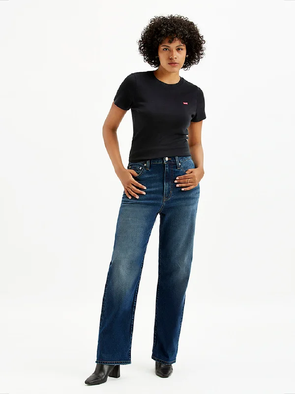 Women's High Rise Ribcage Straight Blue Jeans Monochromatic Office Style