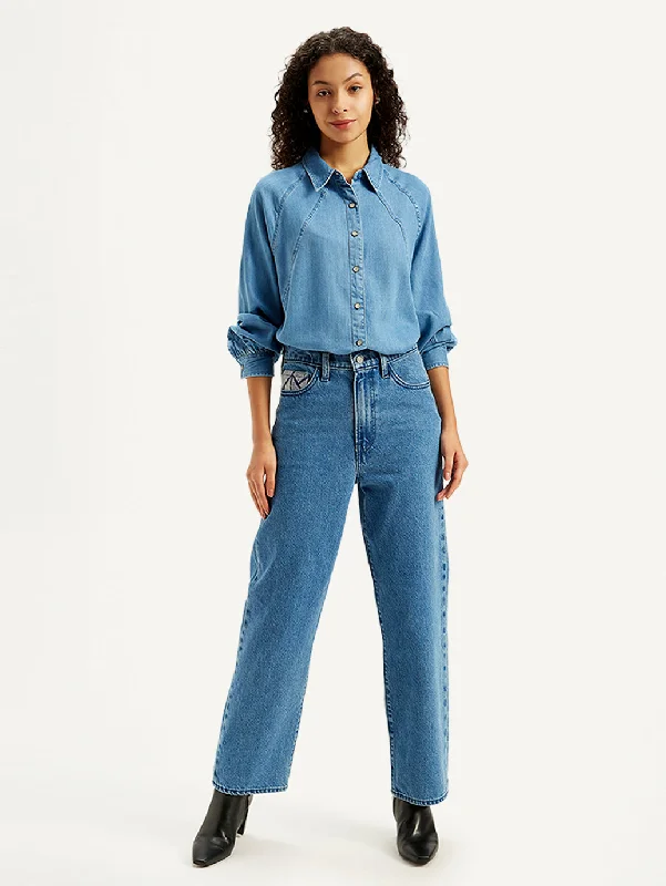 Women's High Rise Ribcage Straight Fit Indigo Jeans Cool Women's Skate