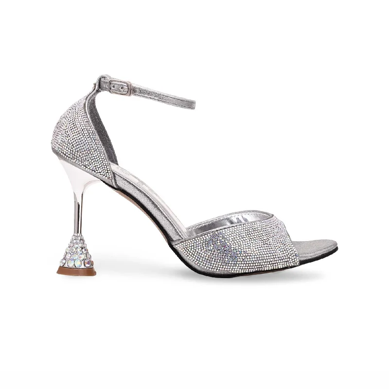 Silver Fancy Bridal Sandal FN5885 Leather Driving Shoe Style  