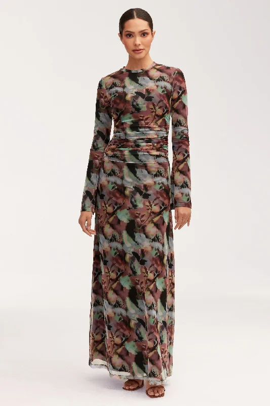Adelina Rouched Mesh Maxi Dress - Floral Tie Dye Classic Women's Pin - striped
