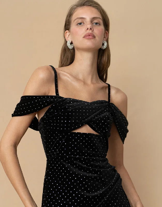 Adora Velvet Midi Dress - Crystal Black - SALE Minimalist Women's Casual