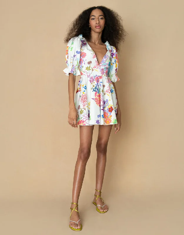Aja Cotton Mini Dress - Jardin White - SALE French