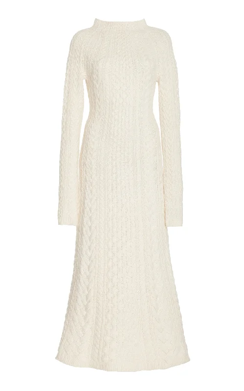 Amaris Knit Maxi Dress in Ivory Cashmere Vintage Women's 1970S 