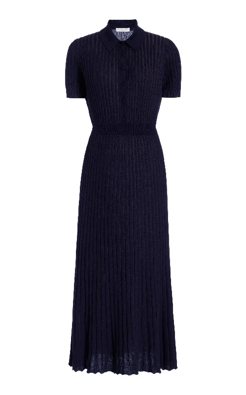 Amor Knit Midi Dress in Dark Navy Cashmere Silk European