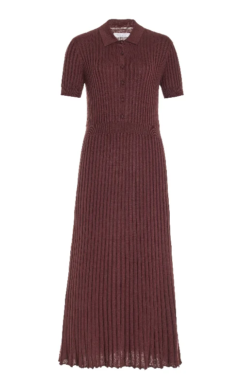 Amor Knit Midi Dress in Deep Bordeaux Cashmere Silk Contemporary 