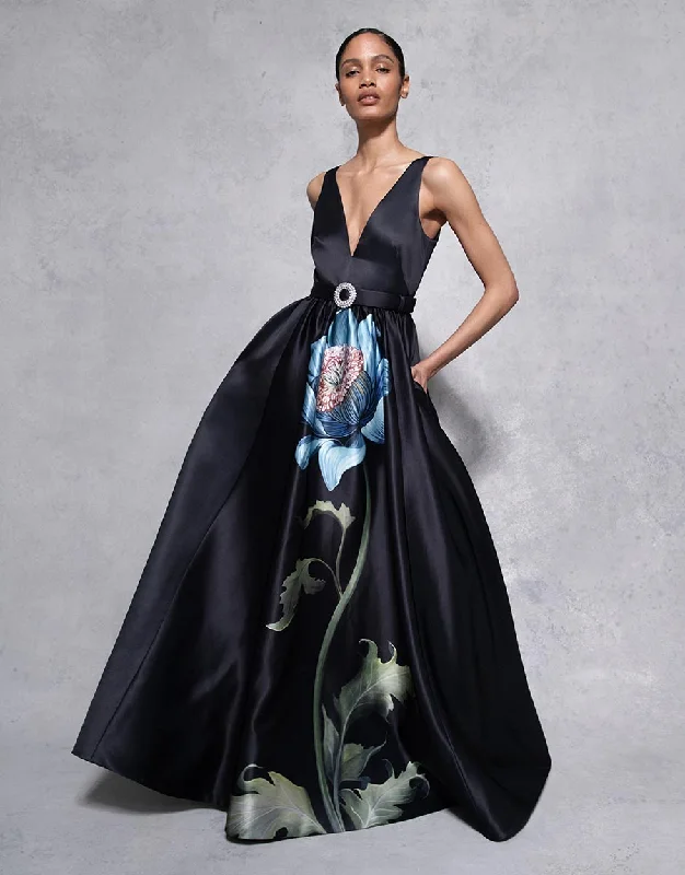 Arabella Taffeta Gown - Painterly Flower Refined Women's Hand - crafted