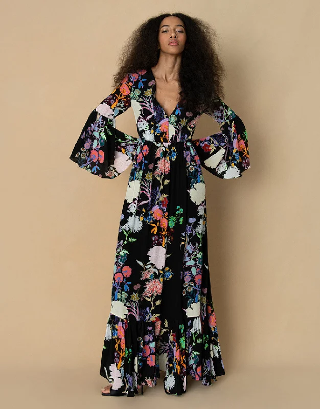 Astrea Crepe Maxi Dress - Jardin Black - SALE Gym