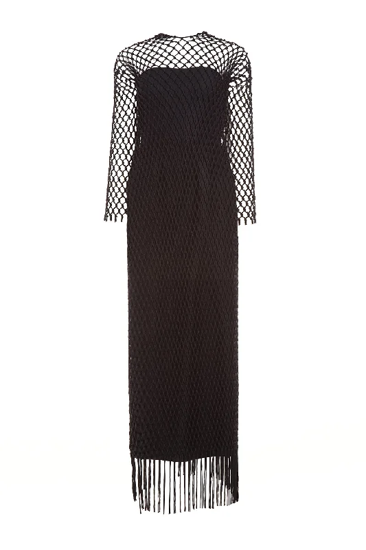 Barnett Macrame Dress with Slip in Black Wool Silk purpose