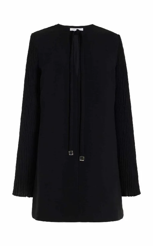 Beko Dress in Black Double-Face Wool Crepe Dynamic Women's Moto