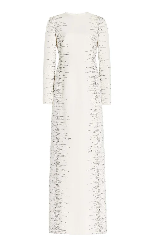 Bianca Embroidered Dress in Ivory Silk Wool Cady Cool Women's Skate