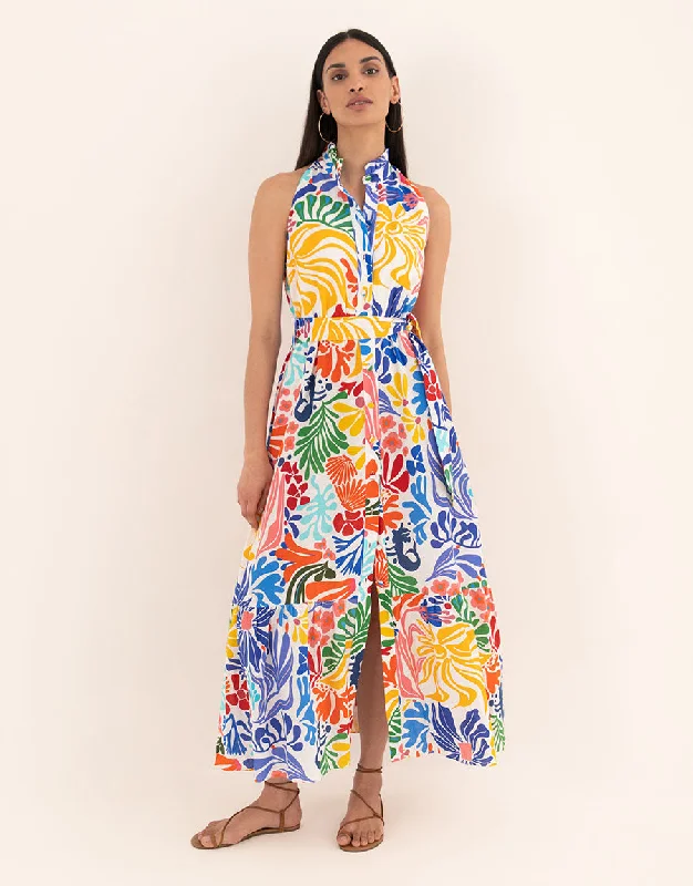 Biba Cotton Maxi Dress - Sea Sunbath White Cozy Women's Sherpa - lined