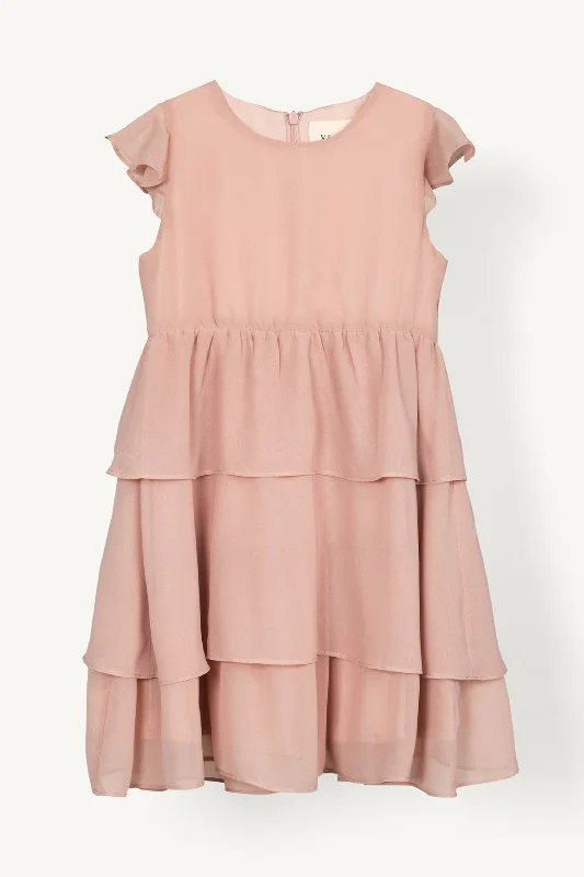 Narjis Chiffon Dress - Jasmine Pink (Girls) Feminine Women's Style 