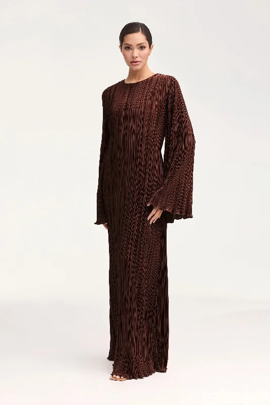 Camille Satin Plisse Maxi Dress - Chocolate Brown purpose