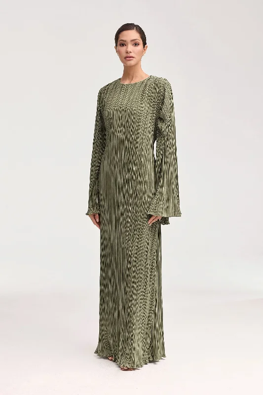 Camille Satin Plisse Maxi Dress - Sage Modern Women's 