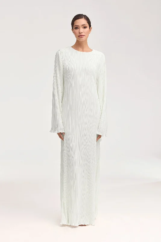 Camille Satin Plisse Maxi Dress - White Australian Beach