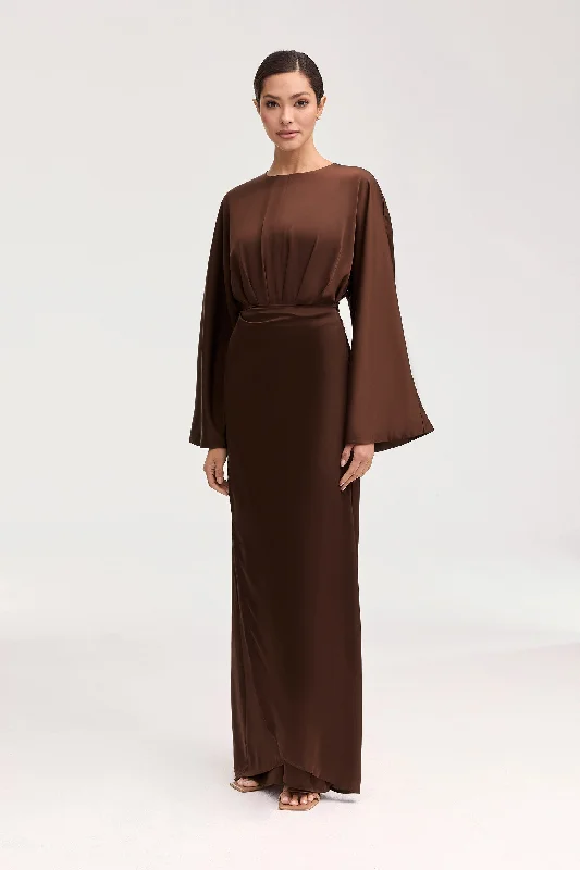 Cedra Satin Wrap Maxi Dress - Chocolate Women