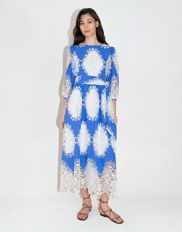 Constance Lace Midi Dress - Blue/White Tough Women's Military - inspired