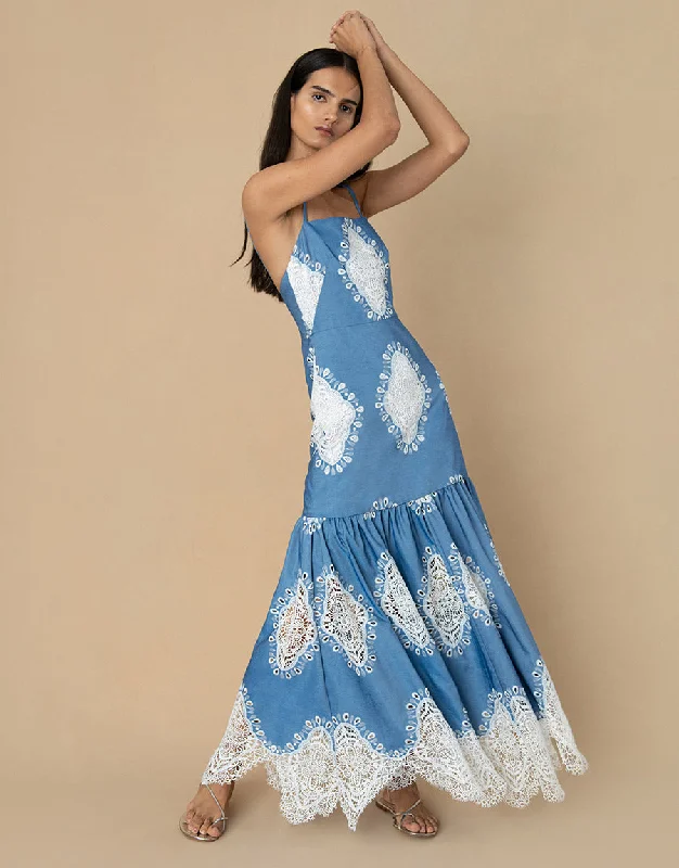 Cordiela Denim Maxi Dress - Lace Ivory - SALE Cashmere