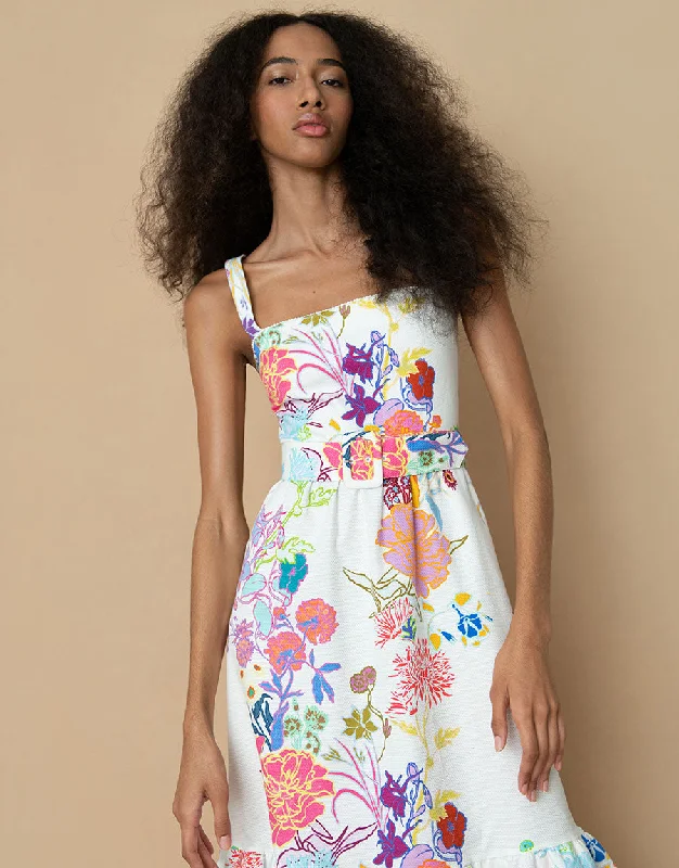 Dani Cotton Midi Dress - Jardin White - SALE Polished Women's Silk