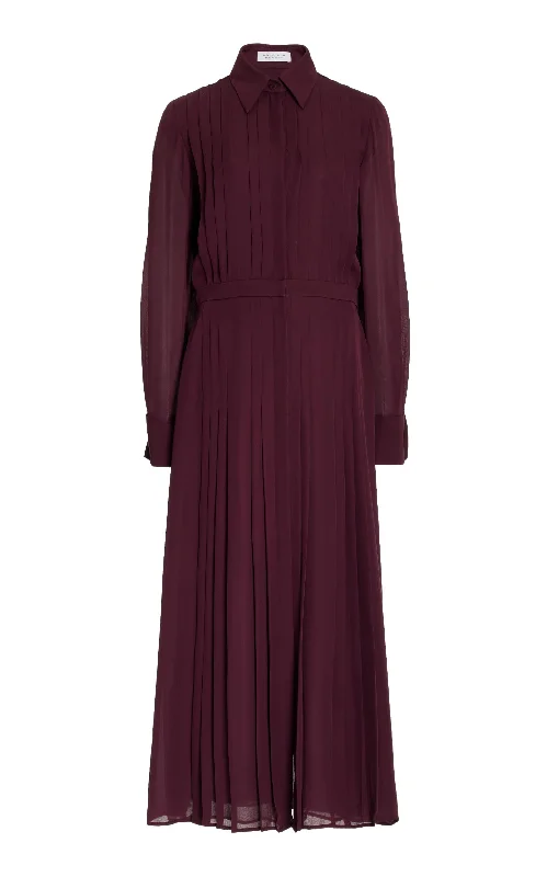 Delphine Shirtdress in Deep Bordeaux Silk Georgette Twill Athletic Women's 