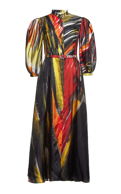 Dexter Pleated Shirtdress in Multi Printed Silk Modern Women's Tech
