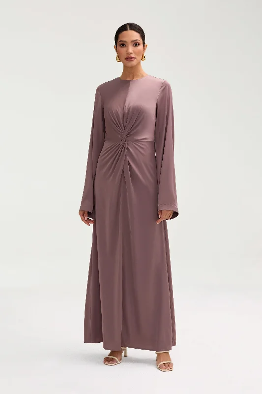 Duha Satin Twist Front Maxi Dress - Deep Taupe Scandinavian