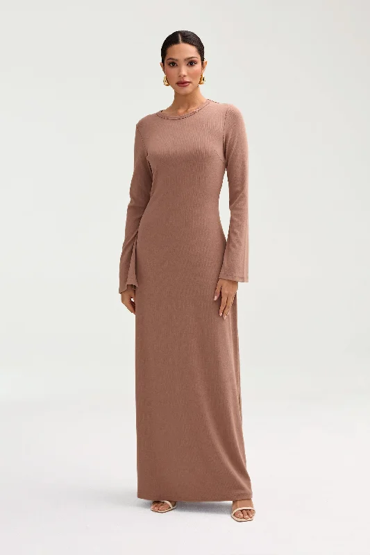 Ella Ribbed Split Cuff Maxi Dress - Brownie Monochromatic All - in - one