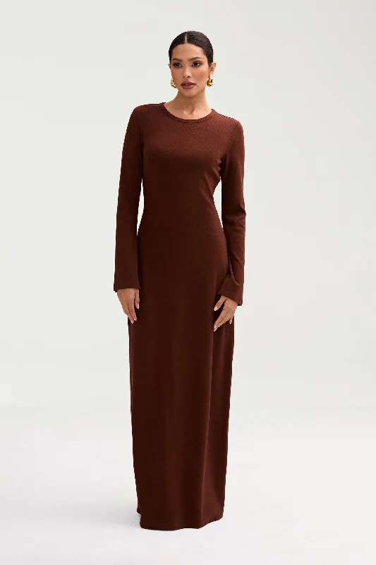 Ella Ribbed Split Cuff Maxi Dress - Chocolate Modern Women's 