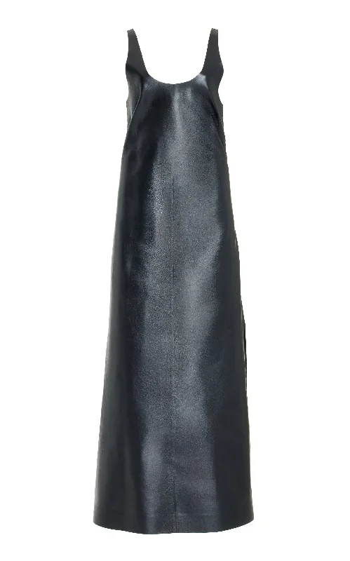 Ellson Maxi Dress in Black Metallic Nappa Leather Bold Women's Animal Print
